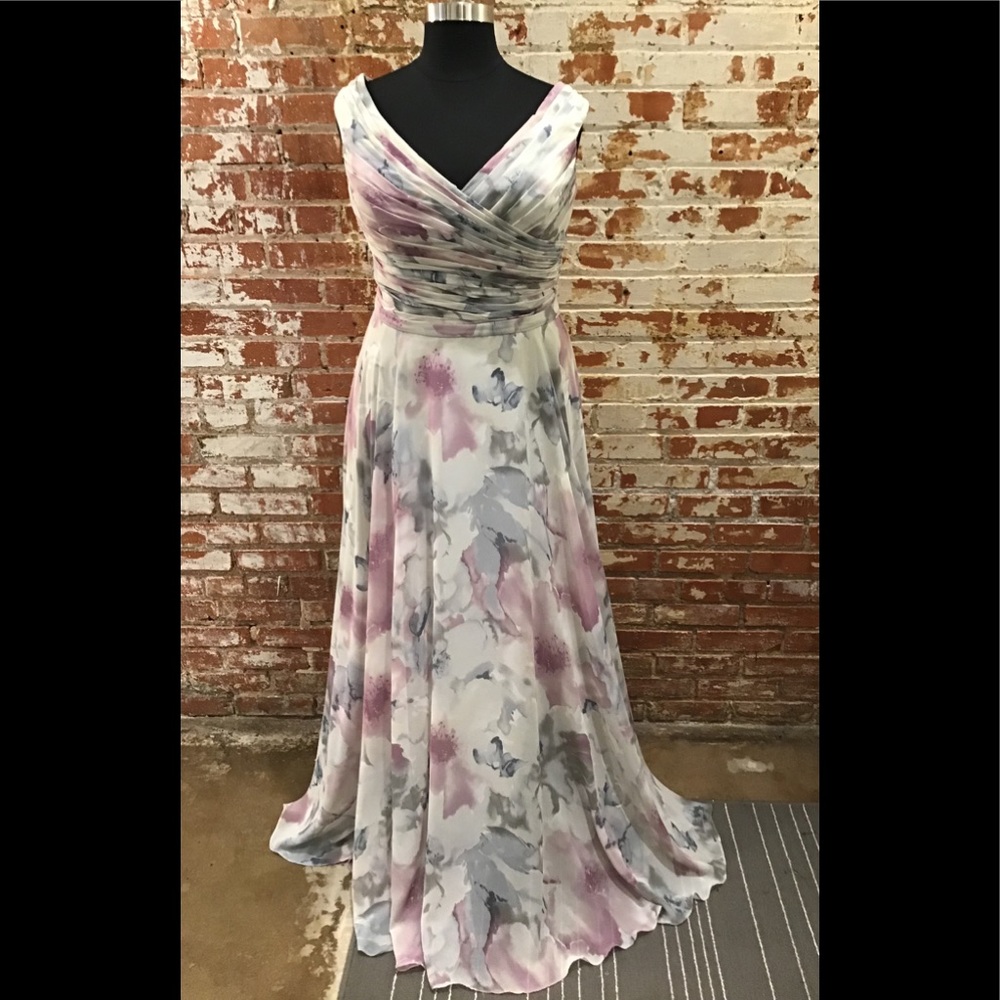 Gray Blue/Purple Watercolor Chiffon Dress